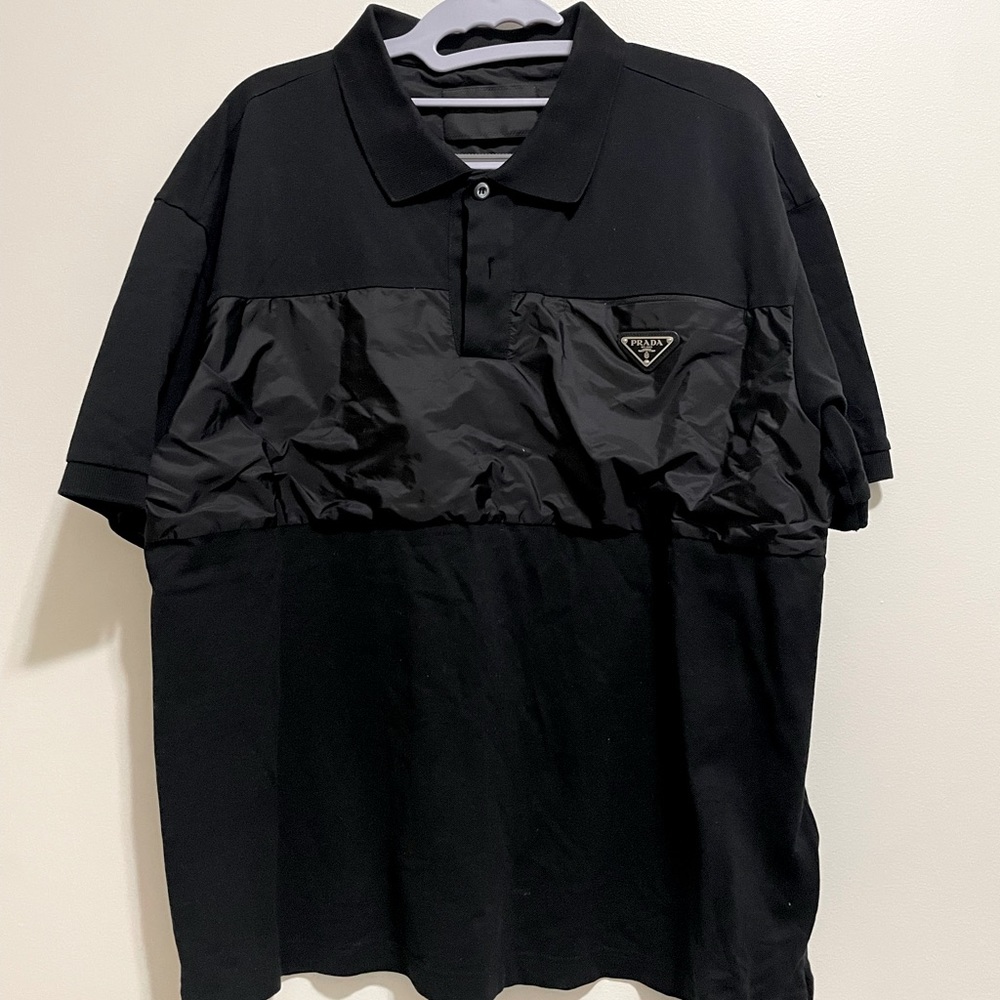 Prada Triangle Logo Re-Nylon Panelled Polo Shirt